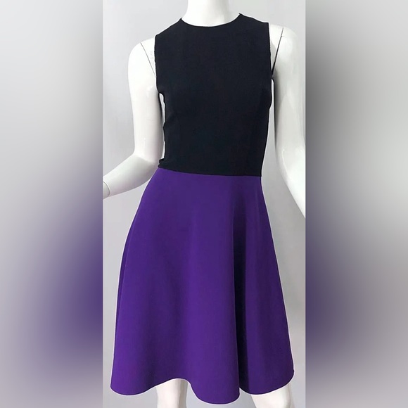 Michael Kors Collection Black and Purple Colorblock Skater Dress Size 2 - Picture 2 of 7